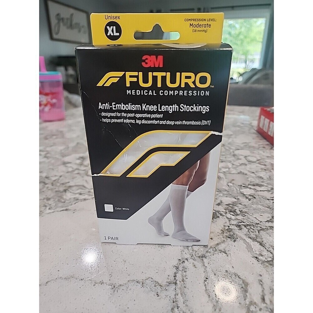 FUTURO Anti-Embolism Stockings Knee Length Closed Toe - XL Moderate 18mmHg White
